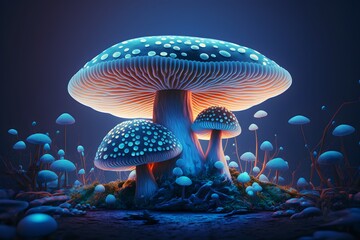 Naklejka na ściany i meble Beautiful Colorful Glowing Giant Mushroom. Created with Generative AI Technology