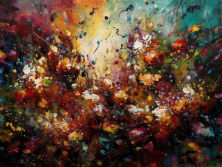 Naklejka na ściany i meble A magnificent, abstract, colorful spring flower meadow as a painting - Generative AI