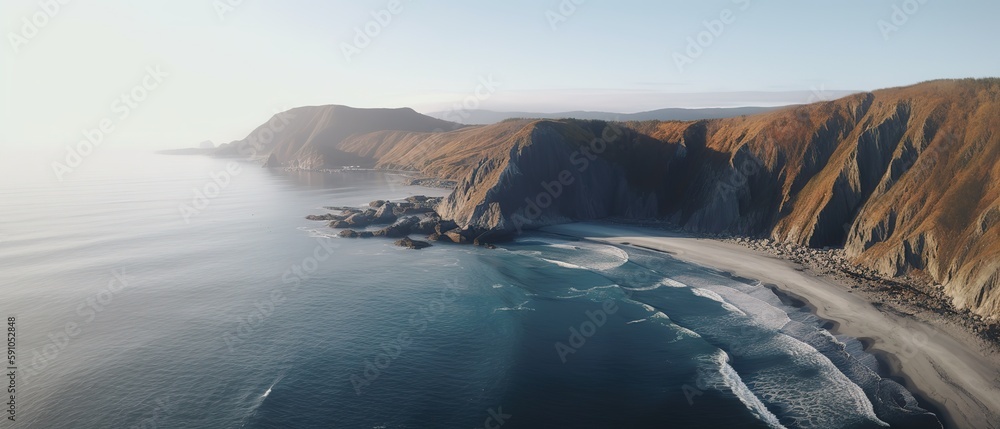 Poster view of the island in the middle of the sea with clear blue water and green palm trees.aerial view. 