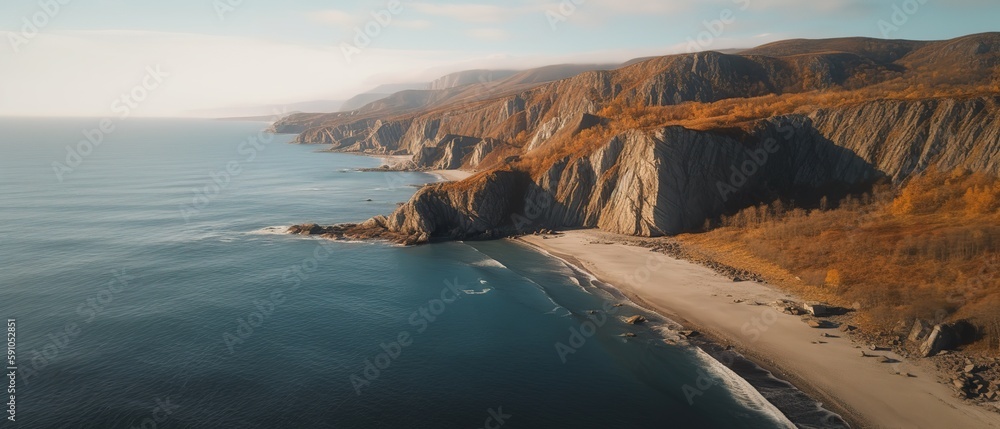Poster view of the island in the middle of the sea with clear blue water and green palm trees.aerial view. 