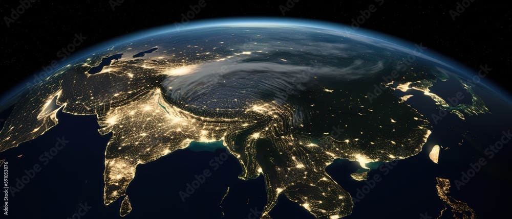 Poster view of the planet earth from space.aerial view. panoramic shot. generative ai