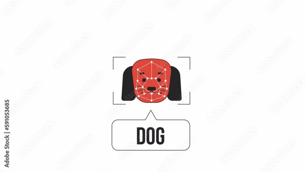 Aufkleber dog image identification animation. animated pet 2d cartoon flat colour line character. vision-based
