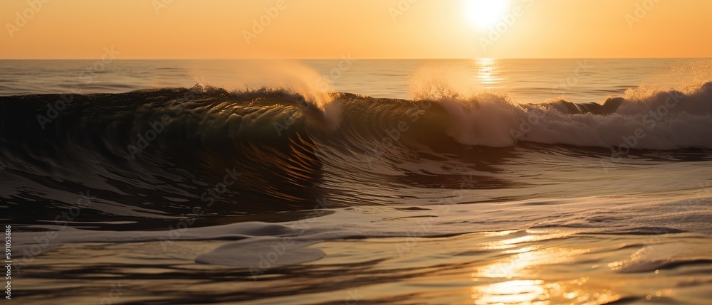 Poster sea view with waves at sunset.aerial view. panoramic shot. generative ai