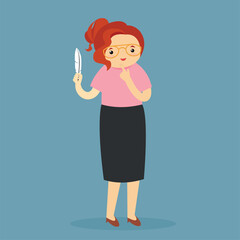 Woman with feather. Vector illustration in flat style. Cartoon character.