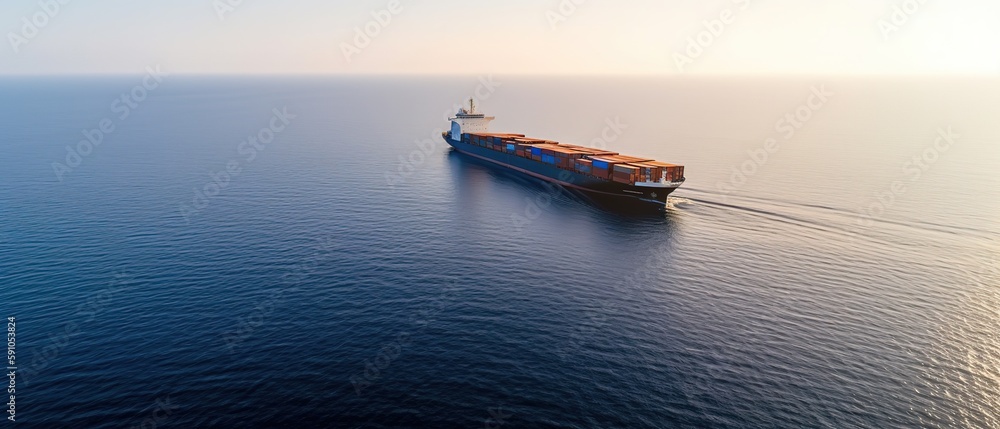 Poster top view from the height of the loading and unloading of a container ship.aerial view. panoramic sho