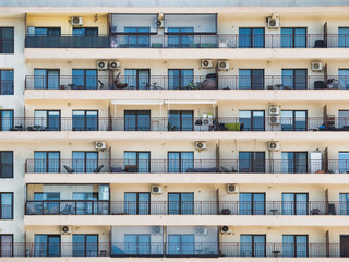 Close up detail with a new built apartment building in Bucharest, Romania