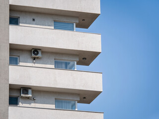 Close up detail with a new built apartment building in Bucharest, Romania