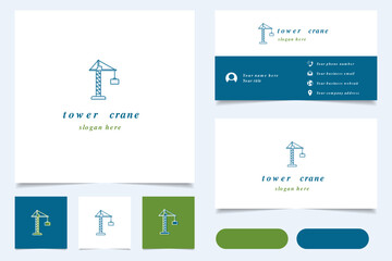 Tower crane logo design with editable slogan. Branding book and business card template.