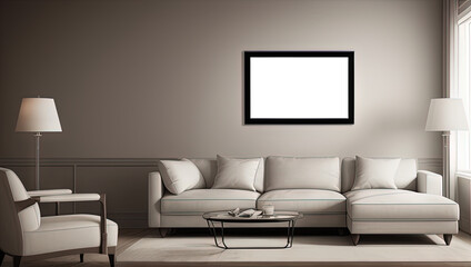 Minimalist Living: White Frame and Comfortable Sofa Generative AI