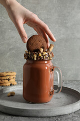 Tasty fresh summer dessert - delicious chocolate milkshake