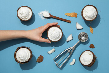 Fototapeta na wymiar Summer dessert - ice cream, ice cream with coconut