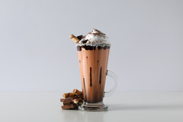 Tasty fresh summer dessert - delicious chocolate milkshake
