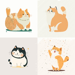 set of funny cartoon cats