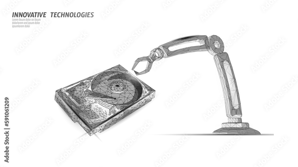 Poster hdd hard disk drive file hardware. 3d low poly information storage record system it technology compu