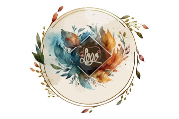Watercolor Floral Logo, Round Floral Logo, modern Watercolor Logo, Logo Design, Calligraphy Logo, Floral Logo, Flower Logo