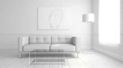 Contemporary Chic: Modern Minimalist Living Room, Generative AI