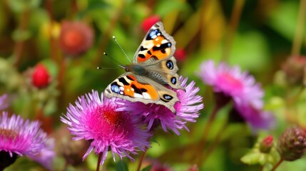 Obraz premium A beautiful butterfly on a flower. Generative AI image