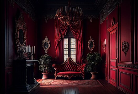 Red Damask Room. Generative AI