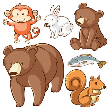 Set of simple animals cartoon character