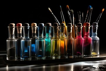 Colorful brush strokes on canvas: painting, art, art supplies, colors, brush stroke. - Generative AI