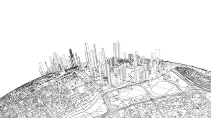 3d city sphere. Vector rendering of 3d