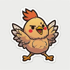 Naklejka premium poussin ou petite poule, dessin kawaii façon sticker sur fond blanc, illustration ia générative