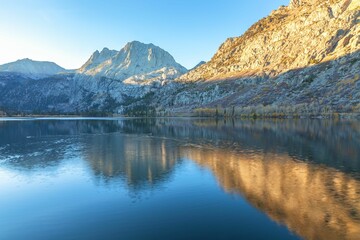 Scenic shot of Silver Lake at sunrise, June Lake, California, USA
