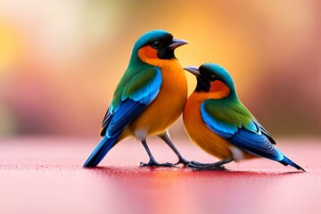 Fototapeta premium Moment of tenderness between a pair of birds,Two birds in love, Generative AI