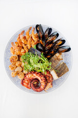 Seafood platter on the white background