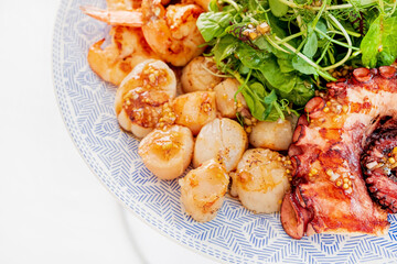 Seafood platter on the white background