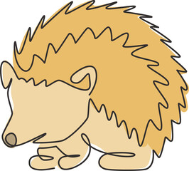 One continuous line drawing of cute little hedgehog for logo identity. Mini funny spiky rodent animal concept for national zoo icon. Dynamic single line graphic draw design vector illustration