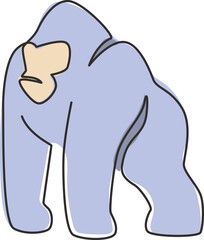 One continuous line drawing of gorilla for national park logo identity. Ape primate animal portrait mascot concept for conservation forest icon. Single line draw design graphic vector illustration