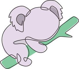 Single continuous line drawing of funny koala for kid toys shop logo identity. Little bear from Australia mascot concept for national park icon. Modern one line draw design vector graphic illustration © Simple Line