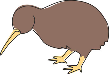 One single line drawing of cute kiwi animal for company business logo identity. Kiwi bird mascot concept for national conservation park. Modern continuous line draw graphic vector design illustration
