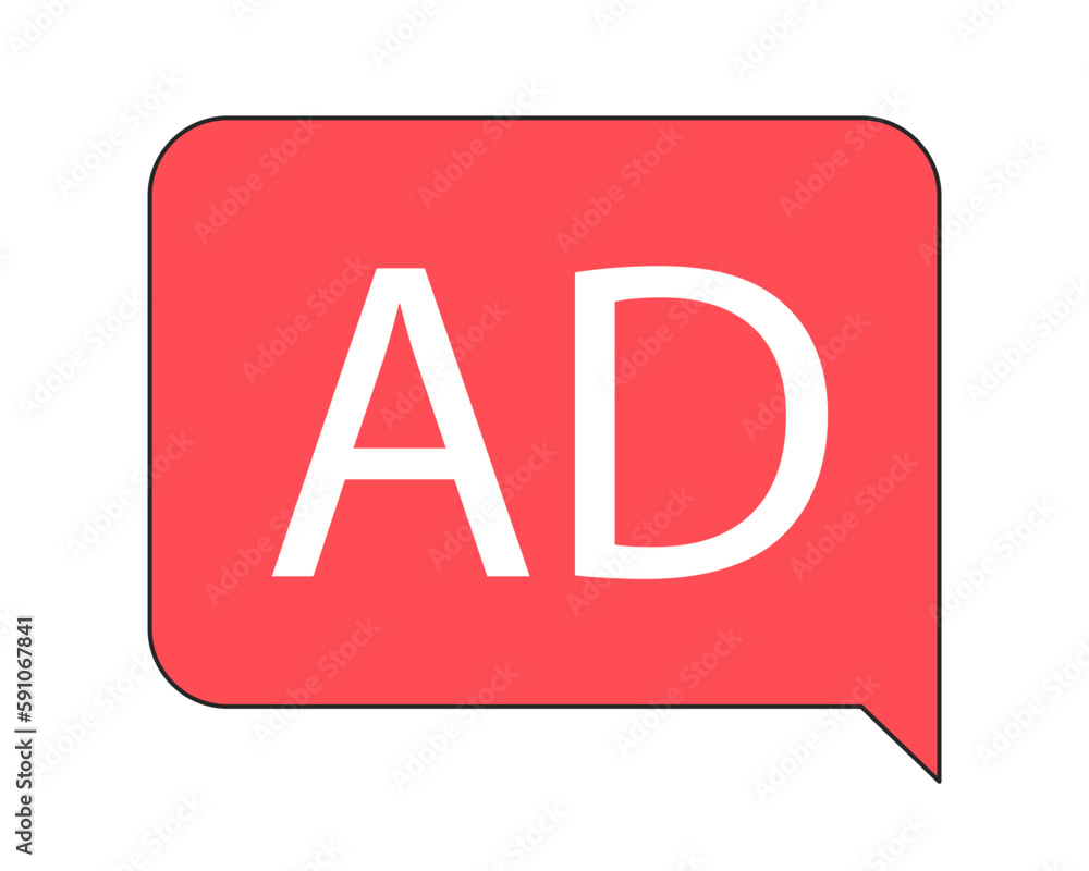 Poster ad in speech bubble linear flat color vector icon. advertising marketing. editable line element on w