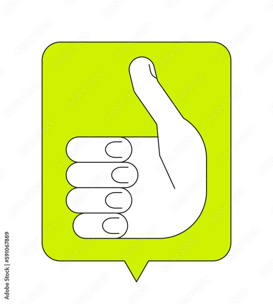 Poster green speech bubble with thumb up gesture linear flat color vector icon. editable thin line element 