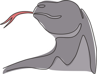 Single continuous line drawing of komodo dragon head for adventure organization logo identity. Wild protected animal mascot concept for conservation national park. One line draw design illustration