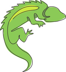 Single continuous line drawing of beautiful iguana for company logo identity or pet collector. Exotic animal mascot concept for reptilian zoo. Dynamic one line draw design illustration vector graphic