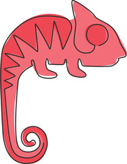 Single continuous line drawing of exotic chameleon mascot concept for reptilian zoo. Beautiful reptile animal for company logo identity. Trendy one line draw vector graphic design illustration