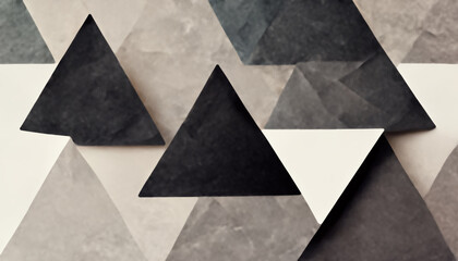 Triangle pattern geometric background. Blur monochrome black white gray uneven texture random angle design grunge abstract art illustration with free space.