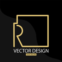  letter R with a square frame. Vector template for logo, label or sticker.