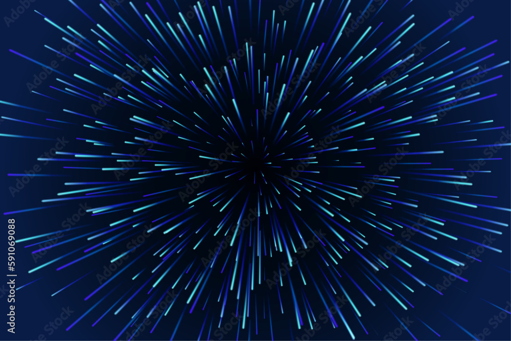 Poster light speed with illumination and glowing celestial bodies, background or print. movement and veloci