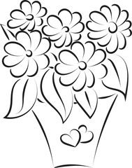 Spring Flowers Pot. Hand drawn coloring garden flowers for print or use as poster, card, flyer or T Shirt