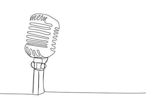recommend clip art: Retro microphone one line art. Continuous line drawing of musical, mic, broadcasting, microphone, radio, music, karaoke, audio, sound, retro, record, broadcast, media