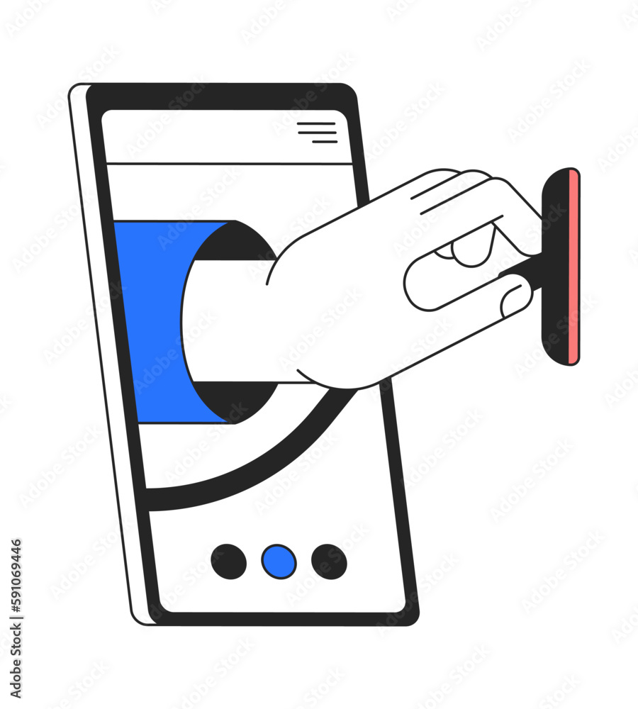 Poster online doctor appointment flat line concept vector spot illustration. remote check with stethoscope 