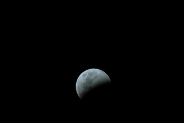 Beautiful view of a Partial Lunar Eclipse before totality on a black background