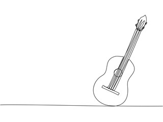 Obraz premium Electric guitar one line art. Continuous line drawing of musical, equipment, song, guitar, electric, melody, rock, volume, chord, bass, acoustic