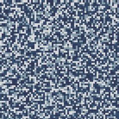 Pixel mosaic in the colors of blue camouflage. Seamless pattern for texture, textiles and simple backgrounds
