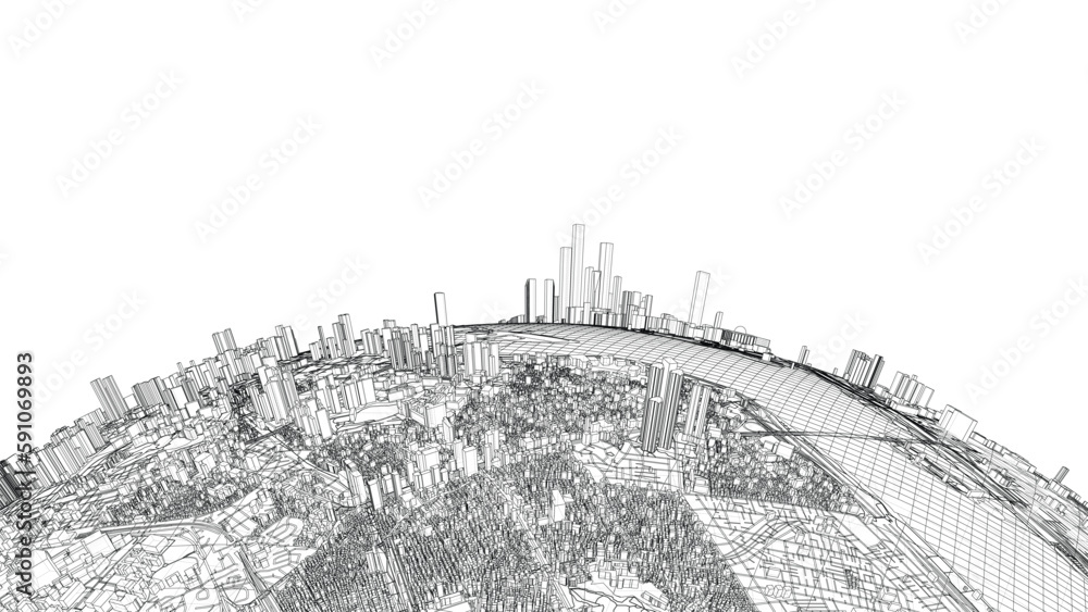 Poster 3d city sphere. vector rendering of 3d