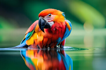 Macaw parrot bird in tropical forest, Generative AI